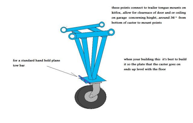 kitfox tail stand,..here is a possible solution to moving a kitfox around with the wings folded ,..inside of a hangar or shop,..for either tail dragger or tricylce gear ..the wings folded puts more weight on the tail,..making it hard to move,..if it's to be used on a tricycle gear..make it short enough that the nose wheel is not on the ground.